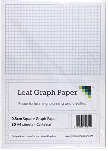 A4 Graph Paper 3mm 0.3cm Squared Cartesian - 30 Loose-Leaf Sheets - Grey Grid