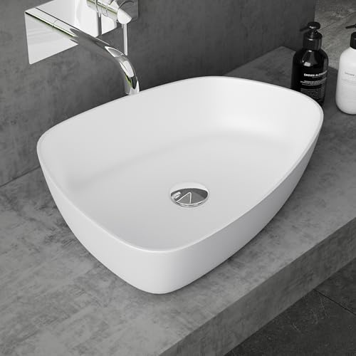 doporro Waschbecken Aufsatzwaschbecken in Weiß matt 51x38x12 cm | Modernes Waschschale Mineralguss extrem stabil & langlebig, Leicht zu reinigen, Design mit dünnen Kanten, Colossum806