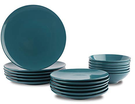 Amazon Basics 18-Piece Stoneware Dinnerware Set - Deep Teal, Service for 6
