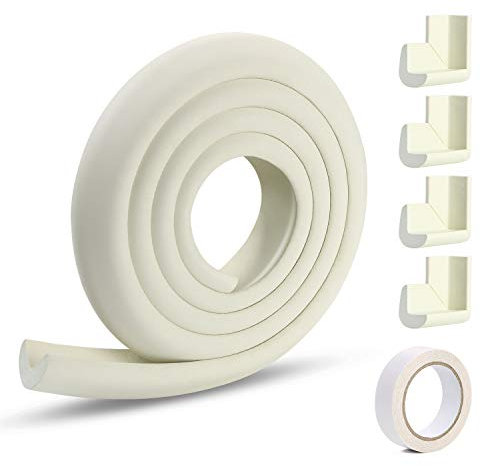 Vicloon Edge Protectors, 2 M Foam Safety Strip and 4 Corner Cushion Protector Set, Edge Corner Guards for Baby - Milky White