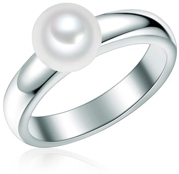 Valero Pearls Damen-Ring 925/- Sterling Silber Süßwasser-Zuchtperlen Rund 7,5-8 mm weiß - Modern-Ring für Frauen Perlenring Süßwasser-Perle groß