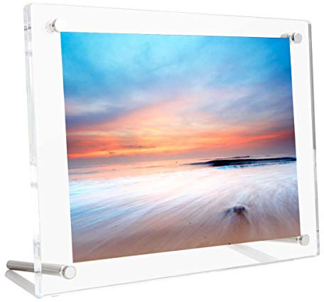 B&NN 8.5 * 11'' Acrylic Picture Frame Floating Look，3MM + 3MM Thickness Clear Photo Frame，Desktop Frame less Display, Self Standing (8.5 * 11'')