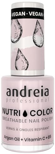 Andreia Professional NutriColor Atmungsaktiver Nagellack - Veganer und Tierversuchsfreier - Nagelkunst Nagellack mit langanhaltendem Glanz-Finish - Farbe NC27 Rosa Weiß - 10.5ml