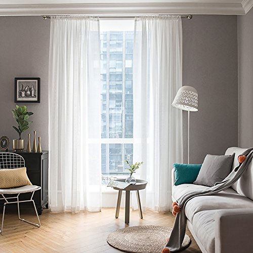 MIULEE Voile Vorhang Transparente Gardine aus Voile Einfarbig Stangendurchzug Transparent Wohnzimmer Luftig Dekoschal für Schlafzimmer 2er Set 160 x 140cm (H x B), Rod Pocket Weiß