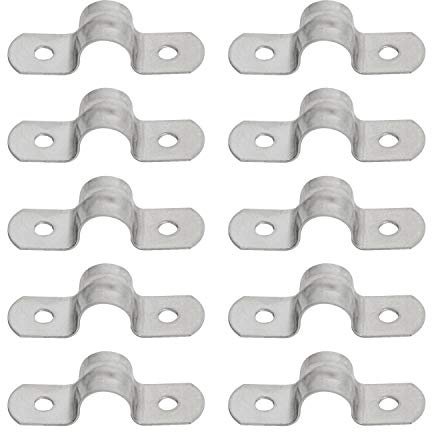 Aopin 10 mm starre Rohrklemme, 2 Löcher, U-Klammer, Rohrband, Spannschellen 201 Edelstahl, für Rohrbefestigung, Silber, 10 Stück