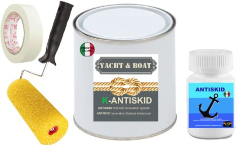 Smalto NAUTICO ACRILICO BICOMPONENTE SATIN ANTISCIVOLO ANTISDRUCIOLO ANTISKID KIT PRONTO ALL'USO SPECIALE PONTI E COPERTE (Kg 4,5 (3+0,6Cat+0,9Perline), RAL9010 BIANCO)