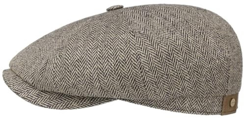 Stetson Hatteras Schirmmütze Ballonmütze Flatcap Fischgratmuster UV 40+ Damen Herren Sommer Winter beige-schwarz 55 cm