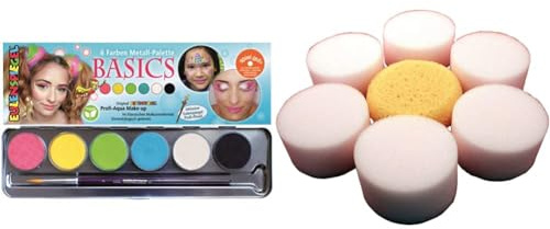 Eulenspiegel - Schminkset Basic mit Schminkpalette und Schminkschwämme, 6 Farben, 1 Pinsel, vegan, Kinderschminke, Karneval, Theater [Exklusiv bei Amazon]