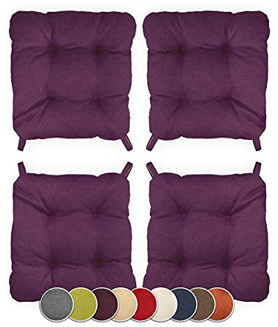 sunnypillow 4er Set Stuhlkissen mit Klettverschluss Maße: 40 (vorne) | 35 (hinten) x 40 x 8 cm Polsterauflage Auflage für Stühle/Bänke in Haus und Garten Sitzkissen Sitzauflage Gartenkissen Violett