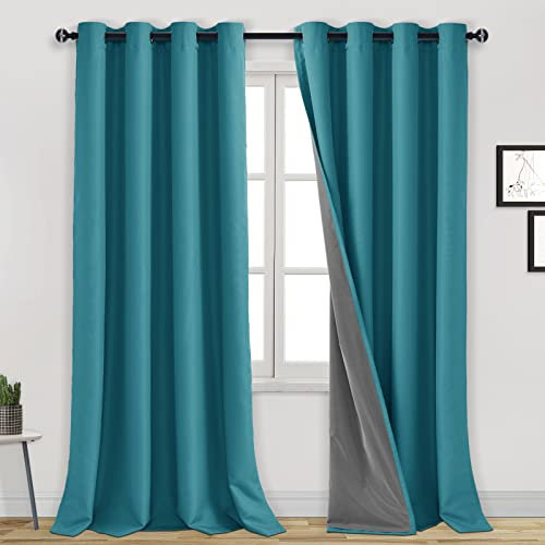 DWCN Insgesamt Verdunkelungsvorhänge 244 cm lang für Wohnzimmer, wärmeisoliert, licht- und wärmeblockierend, Vollraumverdunkelung, 2 Stoffbahnen (türkis, 132.1 cm Bx241.3 cm L)