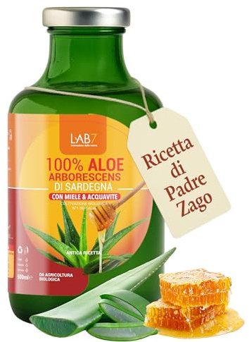 Succo di Aloe Arborescens con Miele e Acquavite – Ricetta Originale di Padre Zago – Detox Naturale, Digestione, Benessere – 500ml – Lab7