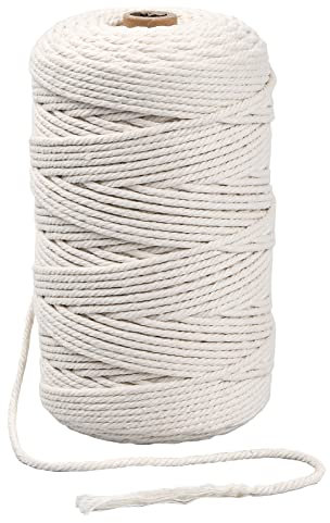 Hilo de Algodón 3mmx200m, Macrame Cuerda de 4 Hilos, Cuerda de Algodón Suave Textil Natural Unbleached, Cordel de Cocina Duradera, Cordón Hilo de Macramé para Tejer Manualidades Colgar Pared