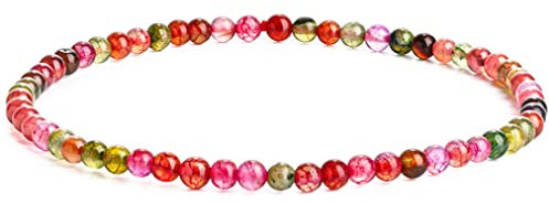 EUMENIDES Damen Stein Fußkettchen，Tigerauge Fußkettchen, Turmalin, Obsidian Fußkettchen,Achat Fußkettchen, 9,45 Zoll，6 MM/4 MM, (Farbiger Turmalinstein Fußkettchen，4MM)