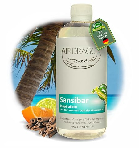 AIRDRAGON SANSIBAR - katalytischer Raumduft ohne künstliche Duftstoffe - natürlicher Raumduft mit naturreinem ätherischem Duft-Öl für jede katalytische Lampe 1000 ml - Made in Germany