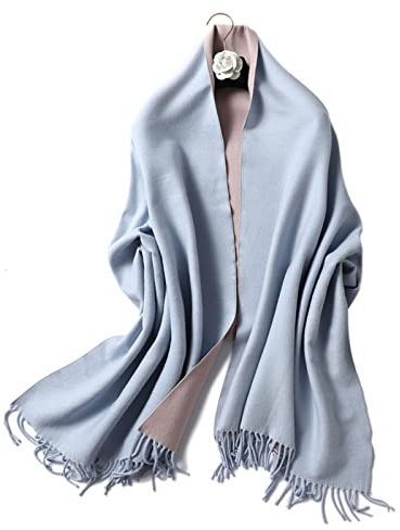 Skcess Kaschmir Schal Damen, Winterschal Damen Modern Hellblau Rosa Doppelt Einfarbig mit Quaste Scarf Unisex 200X65CM(79X26In)