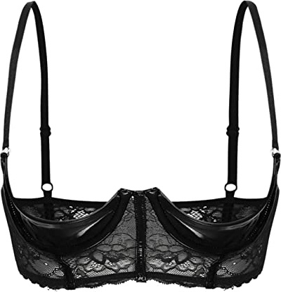 Agoky Soutien Gorge Dentelle Cuir Verni Femme Demi Bonnet Sein Nu Ouvert sous-vêtements Brassière Armatures Push Up Bra S-5XL