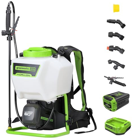 Greenworks 60V Cordless Backpack Sprayer for Weeding, Spraying, and Cleaning, 2.0Ah Battery and Charger Included