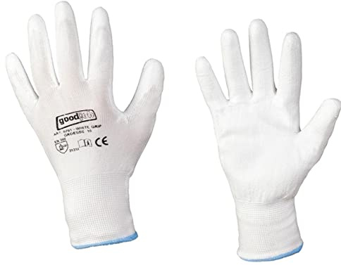 D2D | 12 Paar - White Grip Handschuhe - Größe: 8 (M) - Weiß aus Polyester mit einer PU Beschichtung - Norm EN 388 - Arbeitshandschuhe - PU-Montagehandschuhe