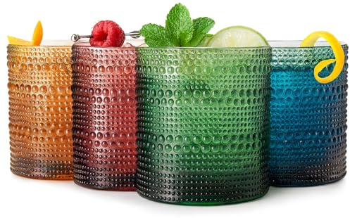 Khen Plastic Hobnail Drinking Glasses Set of 4 Neutral Tones Cups 10oz, Shatterproof & Unbreakable Acrylic Beaded Design, BPA-Free, Dishwasher Safe Indoor/Outdoor Drinkware for Water, Juice, Cocktails