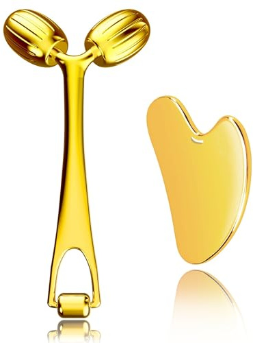 Yeamon Gua Sha Facial Tools and Face Roller Set, Facial Massage Tool for Women’s Skincare Routine,Cooling Stainless Steel Face Sculpting Eyes Roller Guasha for Daily Use or Self-Care Gift for Women