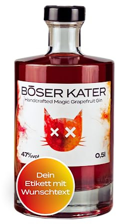 BÖSER KATER Grapefruit Gin | Geschenkidee personalisiert mit Wunschtext | Das perfekte Geschenk | Fruchtiger Zitrusgeschmack mit Grapefruit, Pomelo & Blutorange 0,5l 47% Vol.