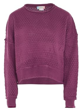 ebeeza Jersey de Punto para Mujer con Cuello Redondo y diseño de Panal, Color Lila Suéter, Púrpura Lana Blanca, XS
