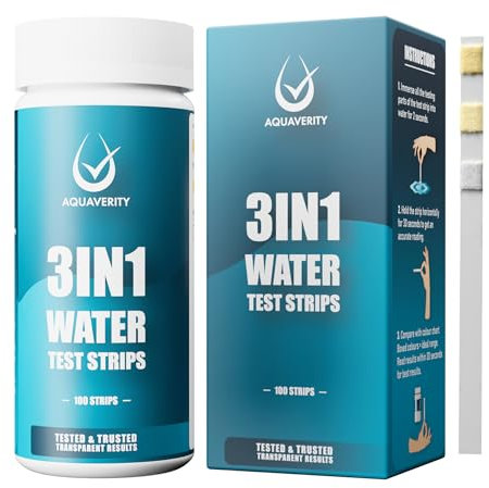 AQUAVERITY 100 strisce reattive per piscine, spa e vasca idromassaggio, per alcalinità totale, cloro libero e bromo e pH, strisce esatte 3 in 1 per piscina e acqua spa
