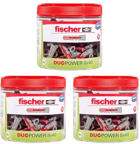 fischer DUOPOWER 8 x 40, handliche Runddose mit 80 Universaldübeln, leistungsstarker 2-Komponenten-Dübel, Kunststoffdübel zur Befestigung in Beton, Ziegeln, Stein, Gipskarton uvm. (Packung mit 3)