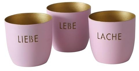 3 x Windlicht LEBE Liebe Lache Eisen Höhe 7 cm Hellrosa, Set,