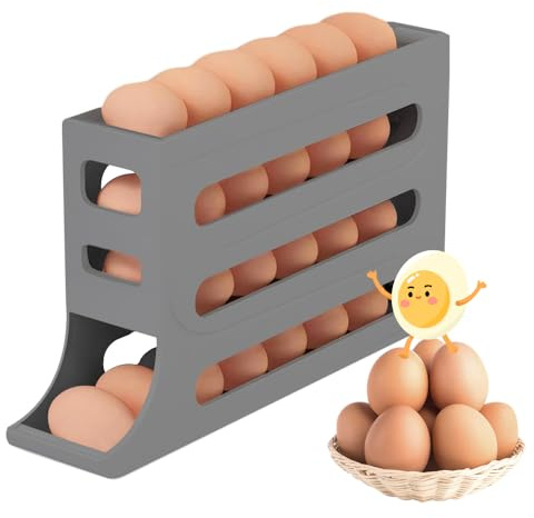 Jiahuade Eierhalter für Kühlschrank, 4 Etagen Automatisch Rollender Eierbehälter für Kühlschrank, Große Kapazität, Eierhalter für 30 Eier, kühlschrank Organizer für Eieraufbewahrung (Grau)