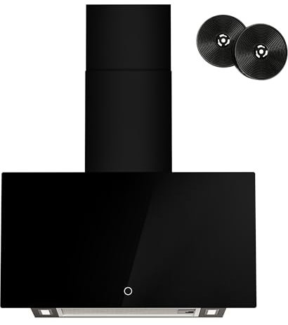 FIREGAS 60cm Wall-Mounted Cooker Hood - 400m³/h Airflow, Touch Control, Energy Saving Brushless Motor, 3 Speed Settings, Tempered Glass, Extractor Fan, Black