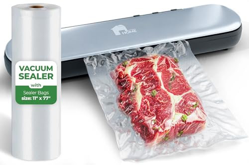 EconoHome Cordless Food Vacuum Sealer Machine - Rechargeable & Portable Sous Vide Vacuum Sealer with Built-In Cutter - Seals in 10 Seconds - 11.8 Width with 3 Sealing Modes & 1 Bag Roll 77 x 11