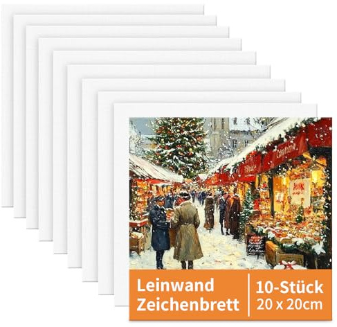 Ciusdkler Leinwand Set Zum Bemalen, 20x20cm, 10 Stück Vorgespannte Weiße Leinwand für Acryl, Öl und Aquarellfarben