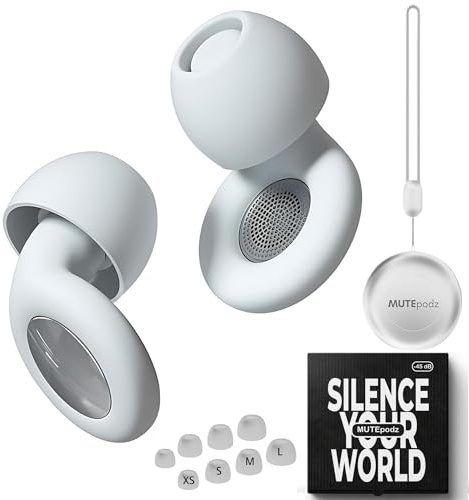 MUTEpodz - Leise Ohrstöpsel für Schlaf, Konzentration, Reisen und Konzerte- Superweicher, wiederverwendbarer, flexibler Gehörschutz- 4 Ohrstöpselgrößen - 45 dB Lärmminderung (Weiß, Moyen)