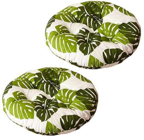 2 Pcs Round Chair Seat Pads 40cm Cotton Floor Pillow Tatami Seating Pillow Thick Padded Cushion Chair Seat Pads for Home Garden Dining Patio Balcony Office Outdoor Meditation (Green, Round)