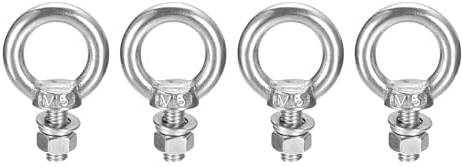 Sourcing Map M5 x 10mm Lifting Eye Bolt Set - 4 Sets With Nut Washer, 304 Stainless Steel Shoulder Ring for Hanging Items