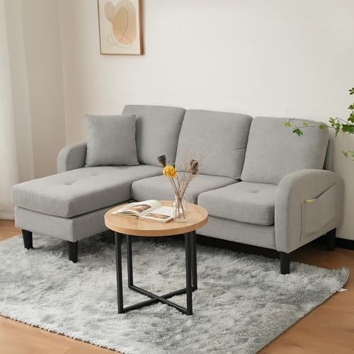 Kebnor L-förmiges Ecksofa mit Chaiselongue – 3-Sitzer Sofa, 166 x 118 x 77 cm, Atmungsaktiver Baumwoll-Leinenstoff, Kunststoffbeine, Modulares Design, Ideal für kleinere Räume (Grau)