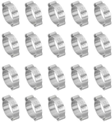 PATIKIL 20 Unidades Abrazadera De Manguera De Doble Oreja 17-20mm, Anillos De Crimp O Clip De Acero Inoxidable 304 Para Conexiones De Tuberías De Combustible Y Gasolina, Tono Plateado
