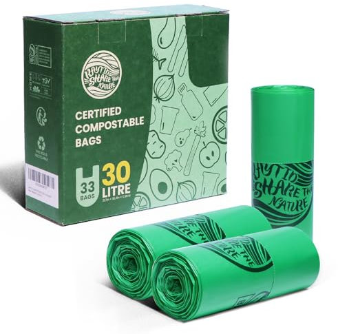 RAYTID Tie Handle Compostable Food Waste Bags 30L 33 Kitchen Compostable Caddy Liners with Handle