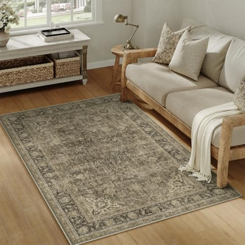 HUGEAR Vintage Vardagsrum Matta 80x150cm Brun Sovrum Halkfri Tvättbar Kort Lugg Stor Golvmatta Sovrumsmatta Matsal Kontor Hall Barnrum Mattor