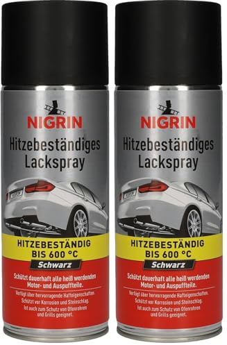 NIGRIN Lackspray, 400 ml, mattschwarzer Autolack, hitzebeständig, schützt Motor und Auspuff vor Rost, schnell trocknend, schwarz (Packung mit 2)
