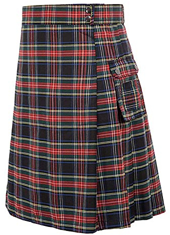 Kiltkjol för män – tartan kilts för män hög midja sport verktyg kilt traditionell kilt mode tartan kilt med remmar slim fit kiltar med stora lastfickor justerbara läderremmar, Röd, M