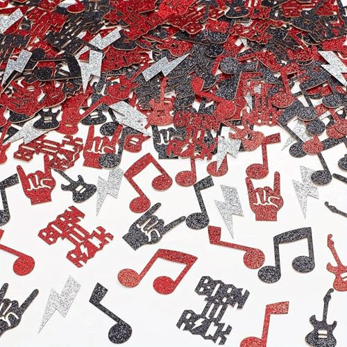 Ovanda Konfetti Notenschlüssel Deko, 100 Stück Born to Rock Party-Konfetti | Streu Noten Deko, Rot/Schwarz, Rock and Roll Party Dekorationen, Musik Themenpartyzubehör für Geburtstag und Babyparty
