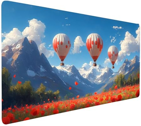 Tapis de Souris XXL 160x80x0.3 cm Montgolfière Tapis de Bureau Gaming pour Clavier Souris sans Fil Ordinateur Portable, Mouse Pad Montagne enneigée Bords Surpiqués Base Antidérapante model-5110
