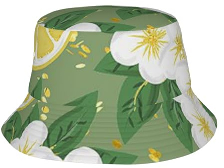 GUOLGP Chapeau cloche avec imprimé citron frais - Large utilisation - Protection solaire - Pour randonnée, camping, plage, aventure