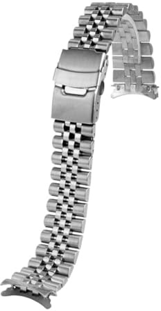 BGFFDSZ Kompatibel mit Seiko Nr. 5 Edelstahl-Uhrenarmband SKX007 SKX009 SRP599 Uhrenarmband gebogenem Ende, Metall-Uhrenkette, Silber/Schwarz(5 beads-silver,20mm-width)