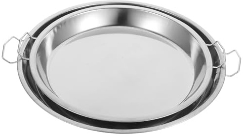 Cabilock 2pcs Stainless Steel Steaming Fish Plates Round Non-Magnetic Multi-Purpose Serving Trays for Grilling Fish Seafood Vegetables Kitchen Platters for Parties Banquets