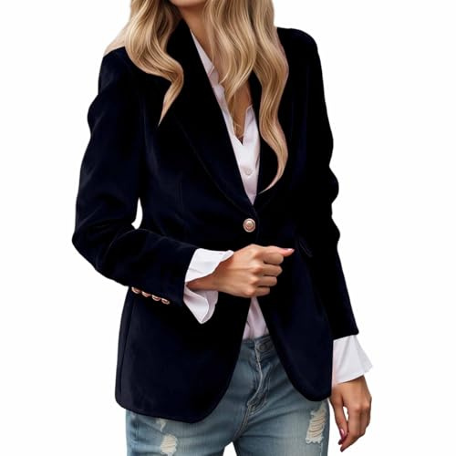 Duohropke - Blazer da donna in velluto, blazer da lavoro, monocromatico, business, giacca da abito, con bottoni, sacca, elegante, colletto rovesciato, cappotto da ufficio, cappotto da blazer, giacca