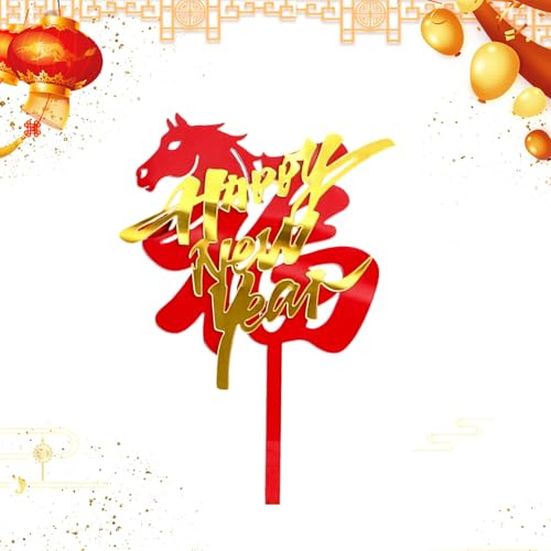 Happy New Year Cake Topper 2026,2D Acrylic Chinese New Year Horse Birthday Supplies,Festive Cake Decoration | for Teens Adults Collectors Bakeries Home Bakers Themed Events Family Gathering