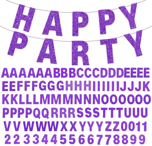 107Pcs Buchstabe Numerisch Banner Individuell gestaltete Flash-Banner Verzierungen Personalisierte Geburtstag Weihnachten Karneval Party (Violett)